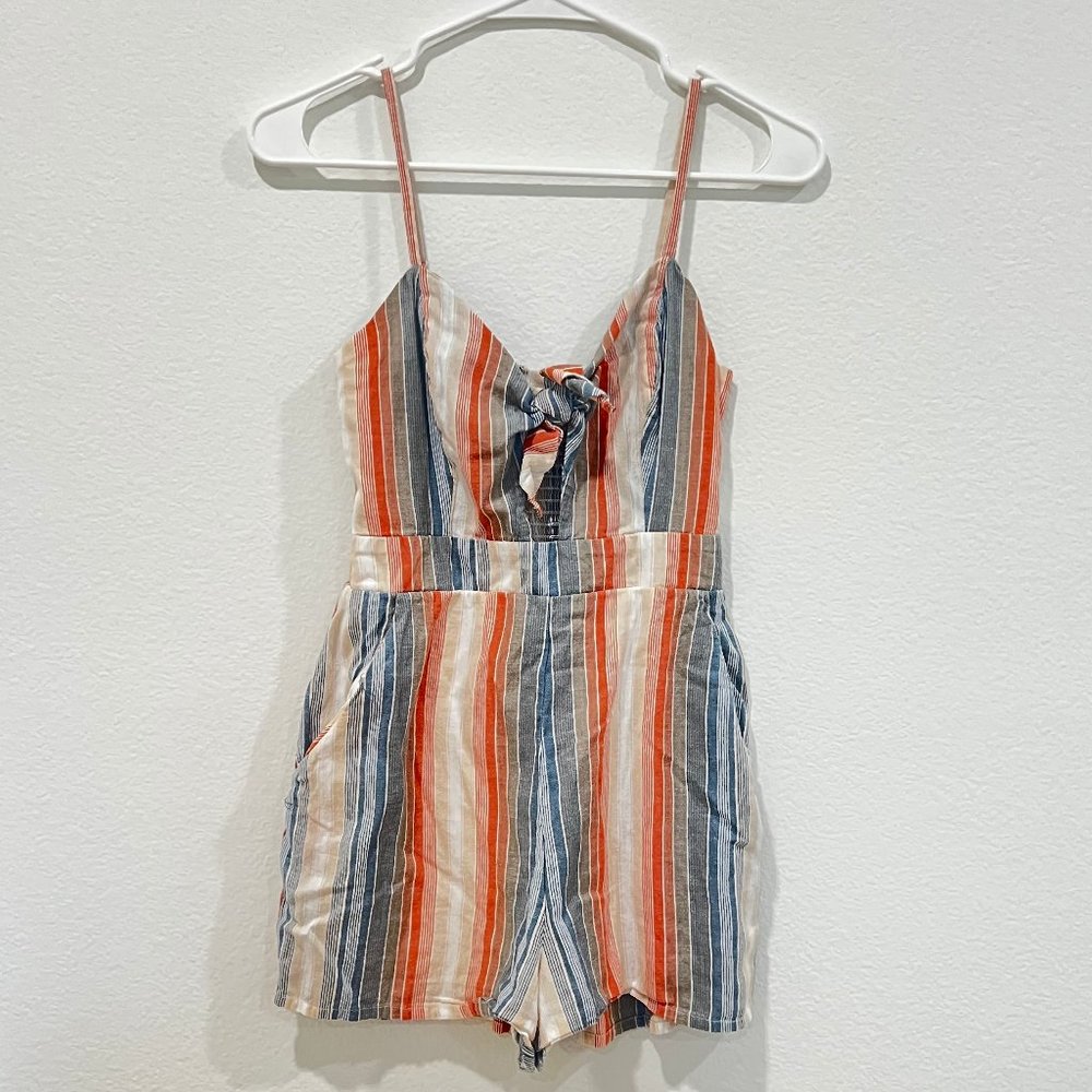 SKY AND SPARROW Multi Color Stripe Knot Front Womens Romper